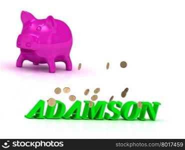 ADAMSON bright of green letters and rose Piggy on white background