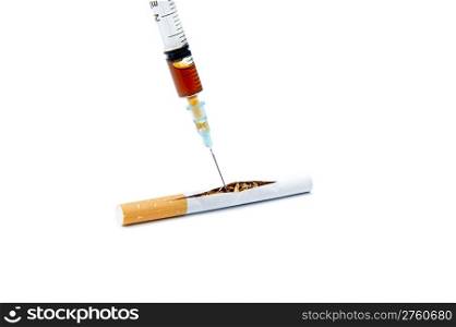 Adding additives to make smokers more addicted. Over white background