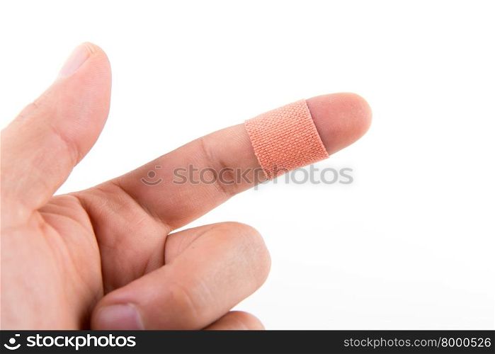 adhesive bandage on the injury finger