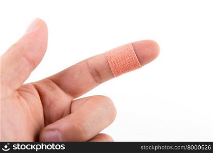 adhesive bandage on the injury finger
