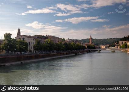 Adige river and Ponte Nuovo with Roman Theatre in background