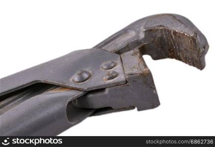 Adjustable wrench old and rusty isolated on white background