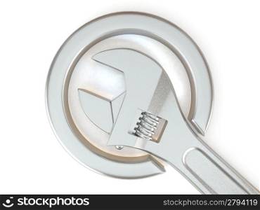 Adjustable wrench on white isolated background. 3d