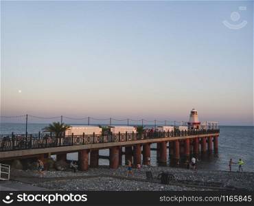 Adler city/ Russia - August 2019: Lighthouse in the seafront of Adler city