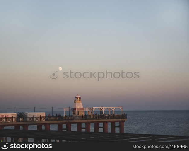 Adler city/ Russia - August 2019: Lighthouse in the seafront of Adler city