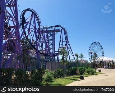 "Adler city / Russia - August 2019: The attraction "Quantum leap" in Sochi Park"