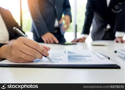 Administrator business man financial inspector and secretary making report, calculating balance. Internal Revenue Service checking document. Audit concept.