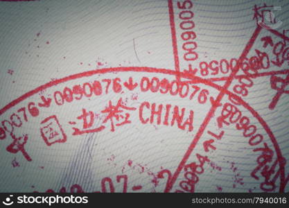 admitted stamp of China Visa for immigration travel concept