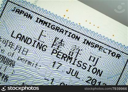 admitted stamp of Japan Visa for immigration travel concept
