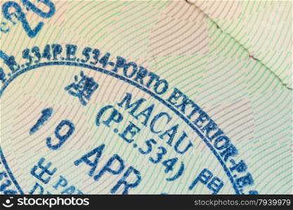 admitted stamp of macau Visa for immigration travel concept