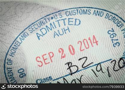 admitted stamp of USA American Visa for immigration travel concept