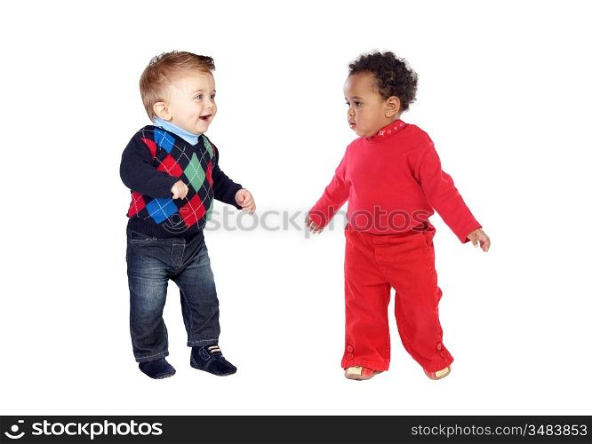 Adoable couple of babies isolated on a over white background