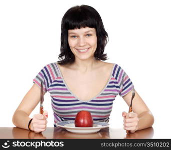 adolescent to diet eating red apple a over white background