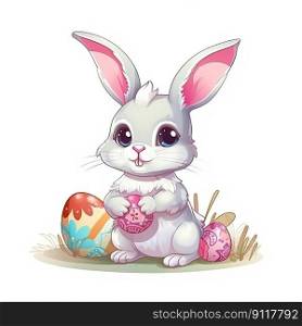 Adorab≤Easter Bunny cartoon on a white background by≥≠rative AI