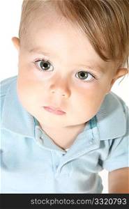 Adorable 1 year old boy close up. Great detail in eyes and skin.