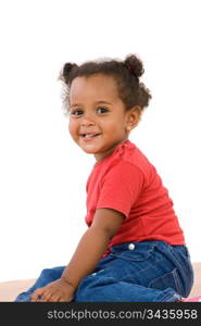 Adorable african baby stand over wooden floor