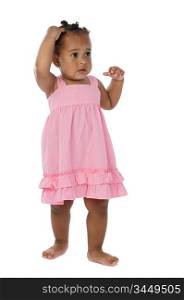 Adorable african baby standing a over white background