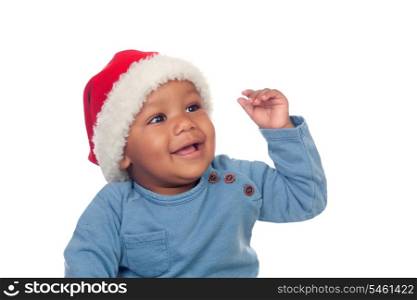 Adorable african baby with Christmas hat isolated on a white background