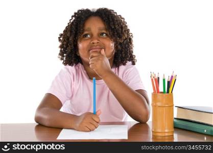 Adorable african girl thinking a over white background