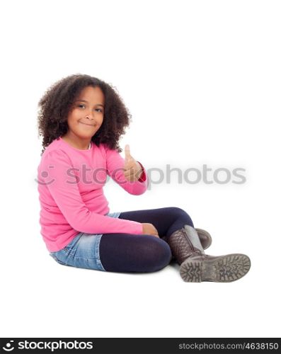 Adorable african little girl saying Ok isolated on white background