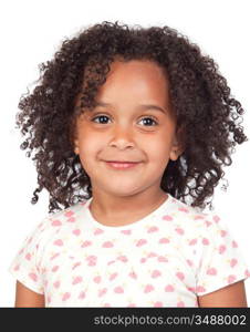 Adorable african little girl with beautiful hairstyle isolated over white