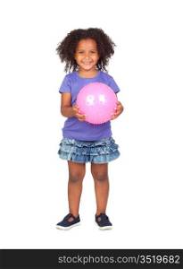 Adorable african little girl with pink ball isolated over white