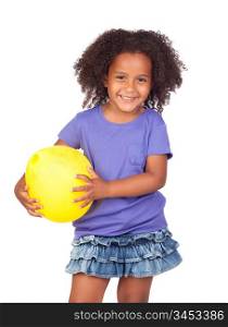 Adorable african little girl with yellow balloon isolated over white