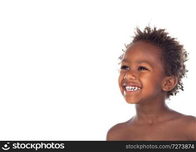Adorable afroamerican child looking up isolated on a white background