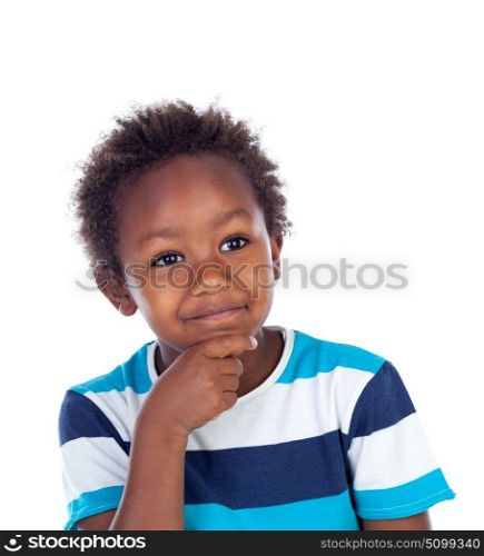 Adorable afroamerican child thinking isolated on a white background