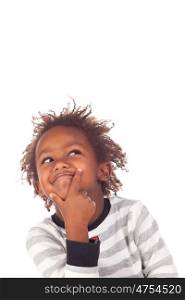 Adorable afroamerican child with three years thinking isolated on a white background