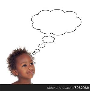 Adorable afroamerican child with three years thinking isolated on a white background