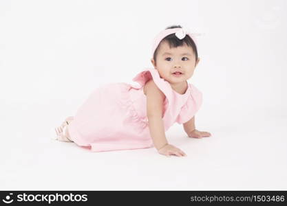 Adorable Asian baby girl is portrait on white background