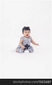 Adorable Asian baby girl is portrait on white background