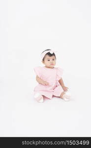 Adorable Asian baby girl is portrait on white background