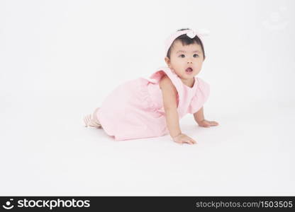 Adorable Asian baby girl is portrait on white background