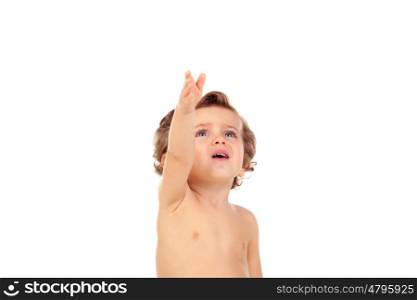 Adorable baby asking for anythink isolated on a white background