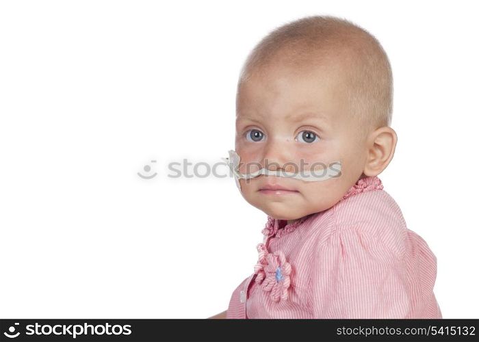 Adorable baby beating the disease isolated on white background