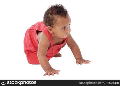 adorable baby crawling wearing a red dress