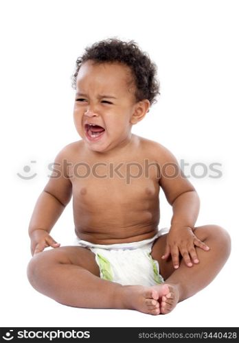 Adorable baby crying a over white background