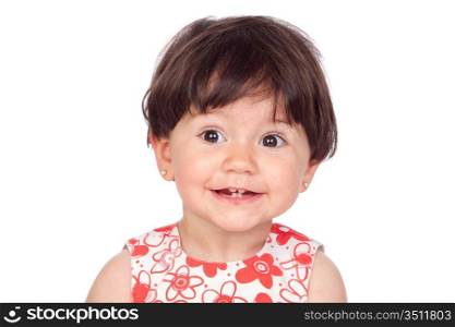 Adorable baby girl smiling isolated on a over white background