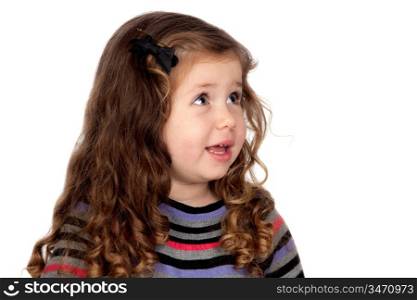 Adorable baby girl talking isolated over white background