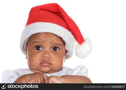 Adorable baby girl with santa hat over white background