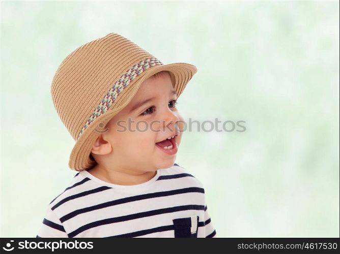 Adorable baby nine months with summer look isolated on a white background