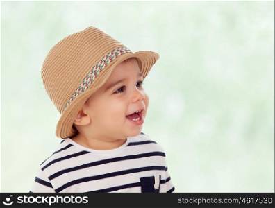 Adorable baby nine months with summer look isolated on a white background