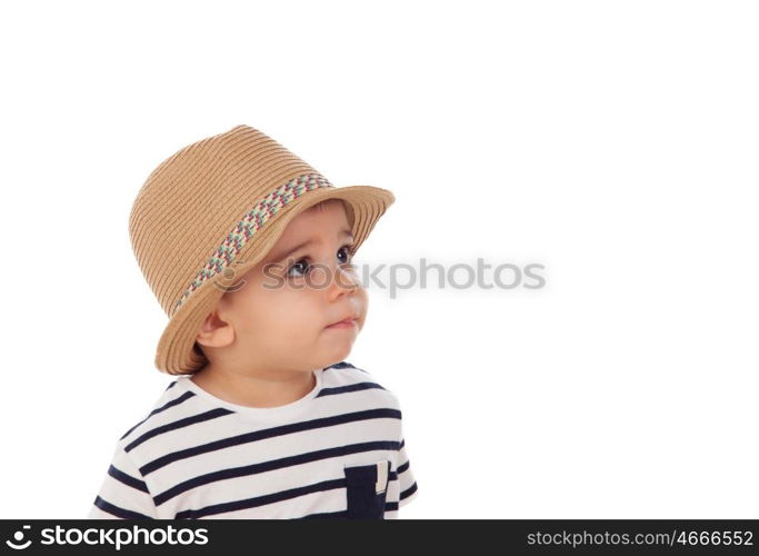 Adorable baby nine months with summer look isolated on a white background