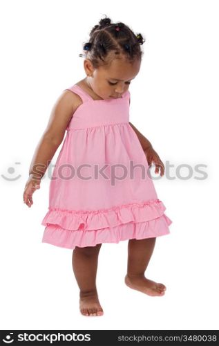 Adorable baby pink dressed a over white background