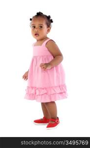 adorable baby pink dressed a over white background