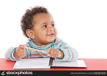 adorable baby student a over white background