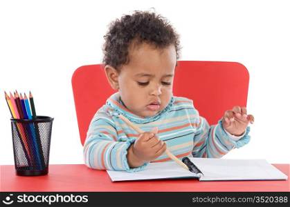 adorable baby student a over white background