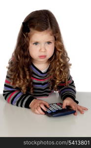 Adorable baby with a calculator isolated over white background